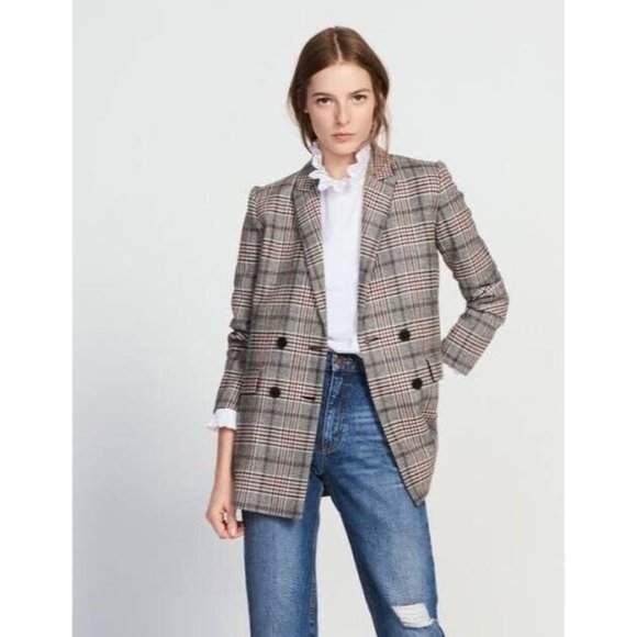 SANDRO Lauryn WOOL Boyfriend Plaid Blazer Size 40 (suit 10-14) - Picture 5 of 14